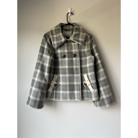 Steve Madden Wool Blend button coat Women’s Size Large Gray plaid Old Money Styl - Picture 1 of 12